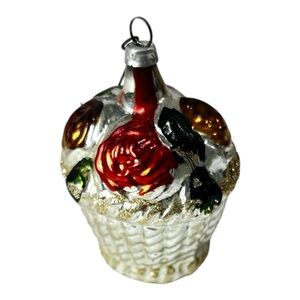 Vintage Silver Mercury Glass Rose Flower Basket Christmas Ornament West Germany